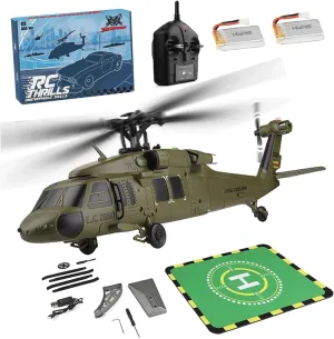 K170 UH-60L Remote Control Helicopter, 170 Size Flybarless RC Helicopter with Adjustable Left and Right Hand Throttle for Adults Beginners, with 2-Batteries (RTF Version)