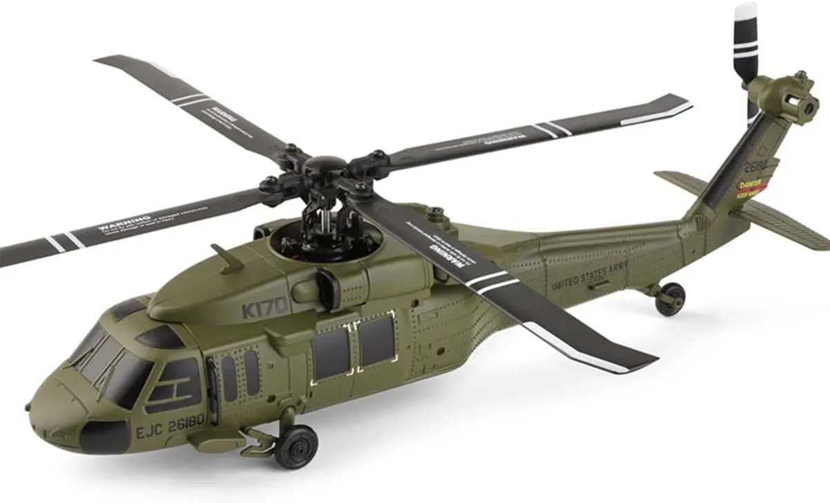 K170 UH-60L Remote Control Helicopter, 170 Size Flybarless RC Helicopter with Adjustable Left and Right Hand Throttle for Adults Beginners, with 2-Batteries (RTF Version)