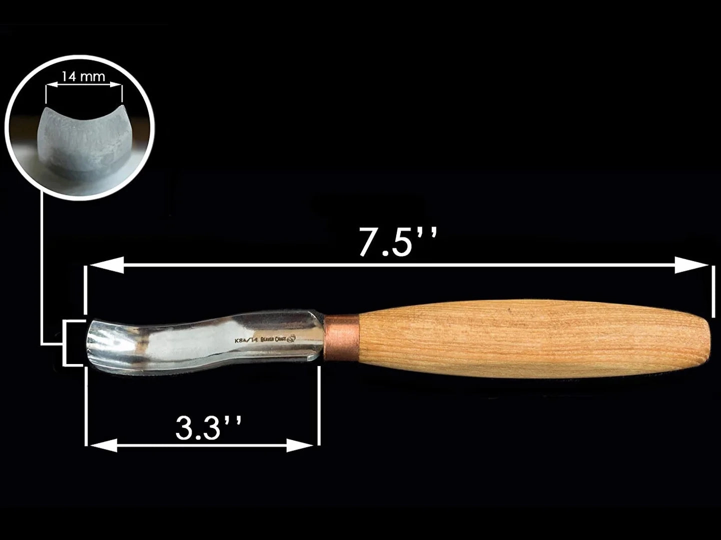 K8A/14 – Compact Short Bent Wood Carving Gouge (Sweep №8)