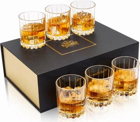 KANARS Crystal Whiskey Glasses Set of 6-10 Oz Rock Glasses in Elegant Gift Box - Bourbon Glass Tumbler for Birthday, Wedding Anniversary, Valentine’s Day, Father's Day, Housewarming and Retirement