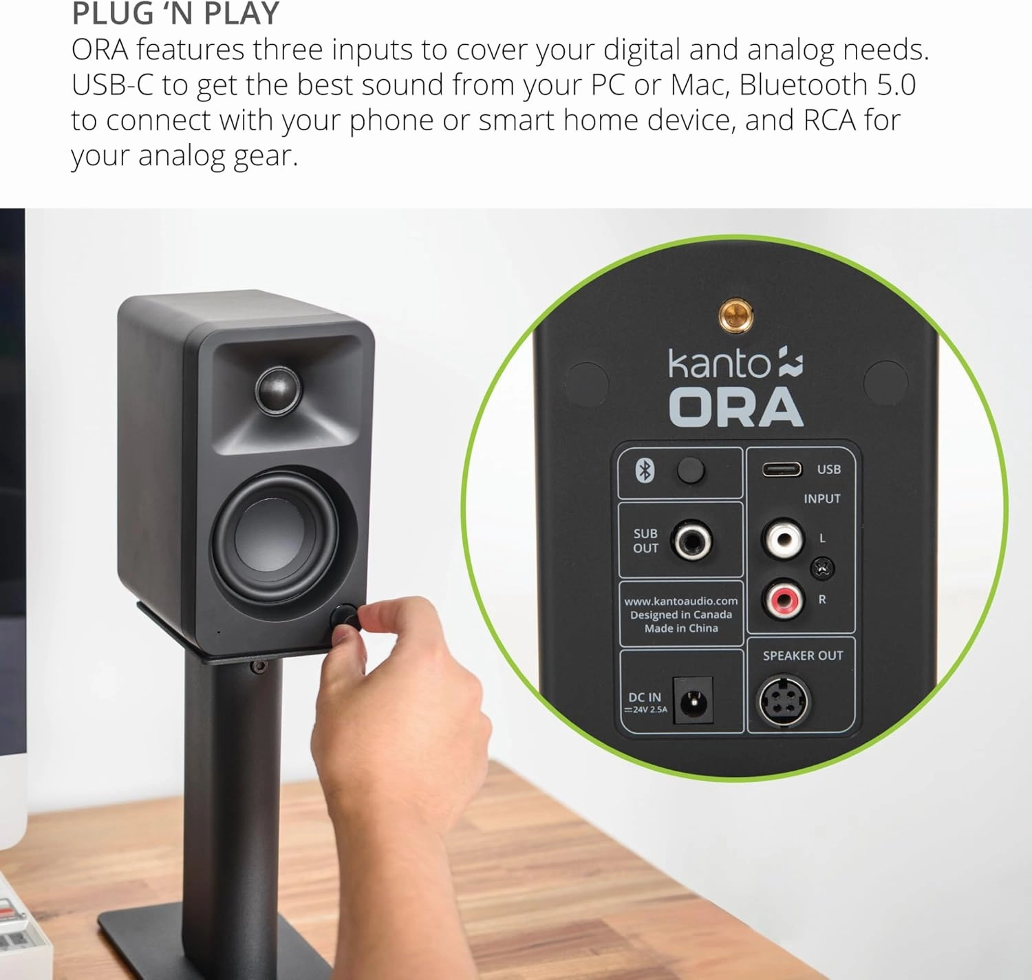 Kanto ORAMB 100W Powered Reference Desktop Computer Speakers with Bluetooth 5.0 and USB-C Input | Bi-Amplified | 100 Hz Automatic Crossover | Reference Quality Sound | Pair | Black