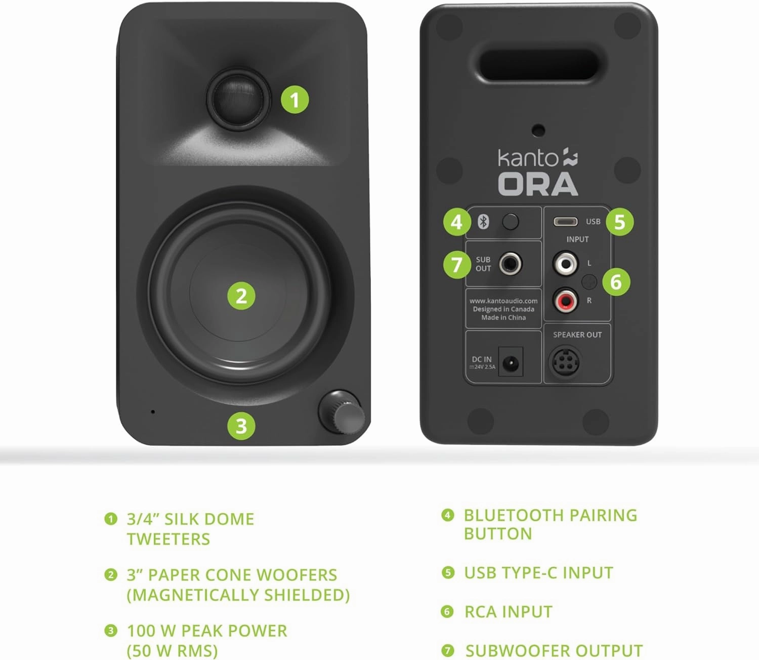 Kanto ORAMB 100W Powered Reference Desktop Computer Speakers with Bluetooth 5.0 and USB-C Input | Bi-Amplified | 100 Hz Automatic Crossover | Reference Quality Sound | Pair | Black