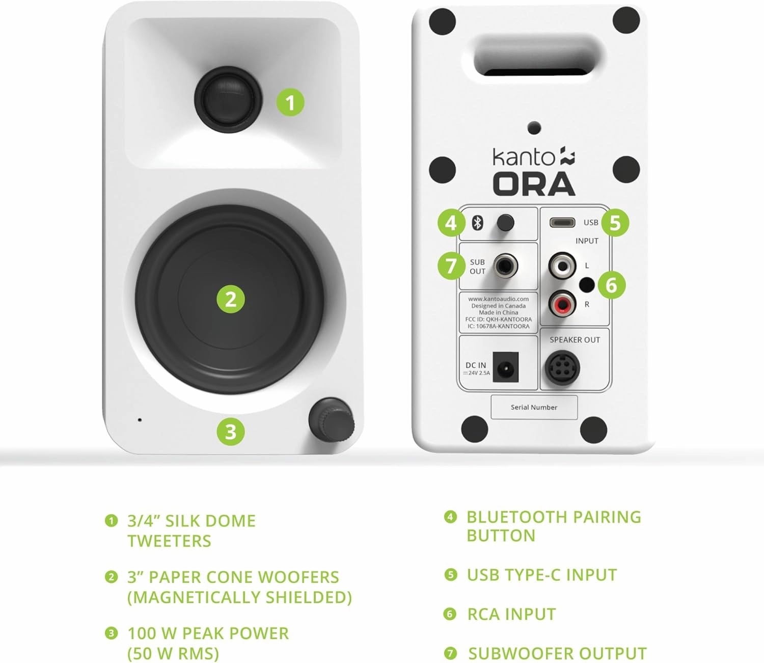 Kanto ORAMW 100W Powered Reference Desktop Computer Speakers with Bluetooth 5.0 and USB-C Input | Bi-Amplified | 100 Hz Automatic Crossover | Reference Quality Sound | Pair | White