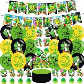 karg 𝖸𝗈𝗌𝗁𝗂 Birthday Decorations,𝖸𝗈𝗌𝗁𝗂 Party Supplies Include Happy Birthday Banner, Cake Topper and Cupcake Toppers, Balloons for Kids Party Decor