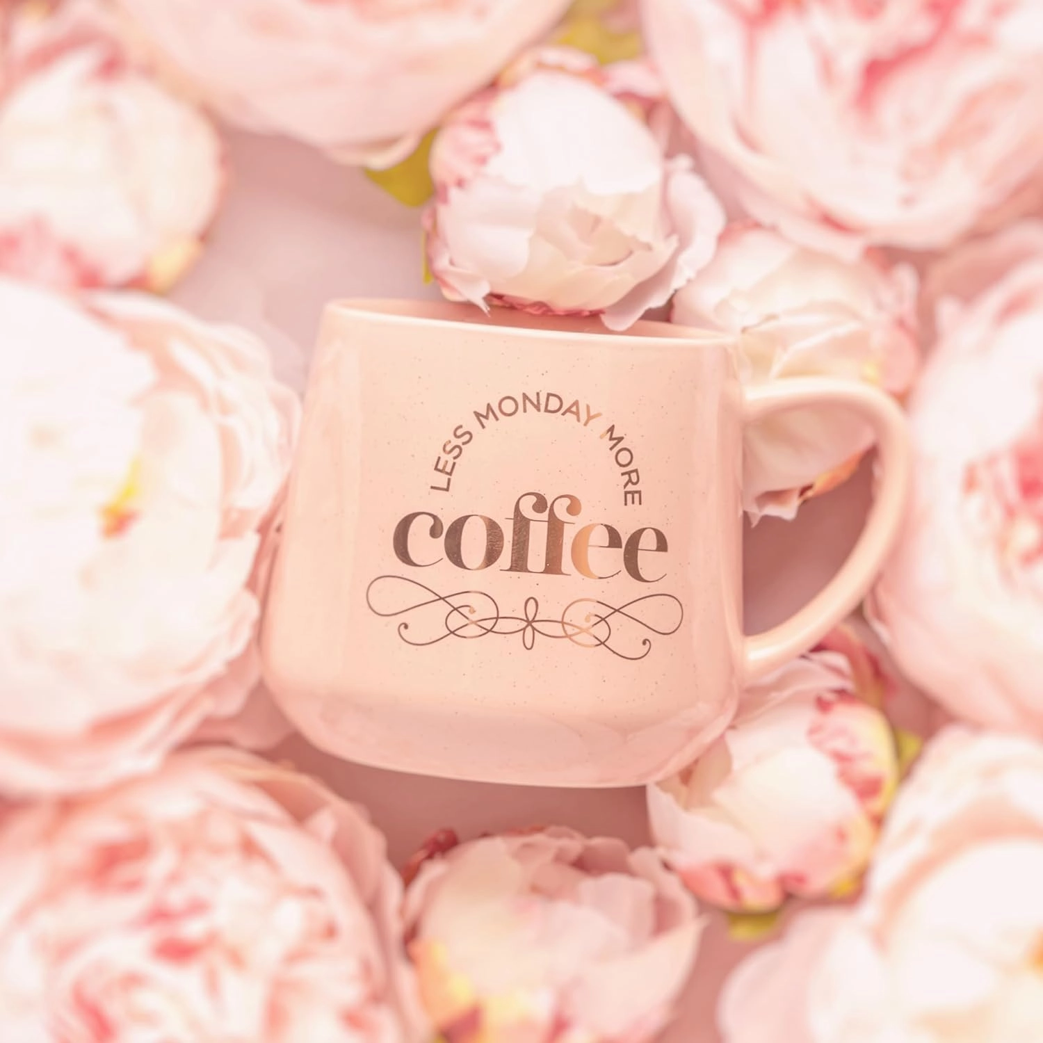 Karma 16 oz Chic Ceramic Coffee Mug Less Monday More Coffee - Cute Coffee and Tea Mug - Ceramic Coffee Mugs for Women and Men