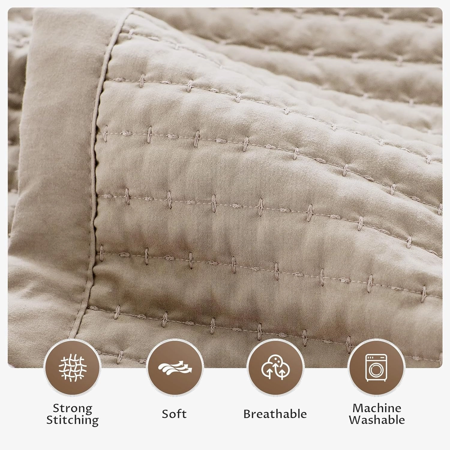 KASENTEX Quilt-Bedding-Coverlet-Blanket-Set, Machine Washable, Ultra Soft, Lightweight, Stone-Washed, Detailed Stitching - Solid Color (Camel, Oversized King   2 King Shams)