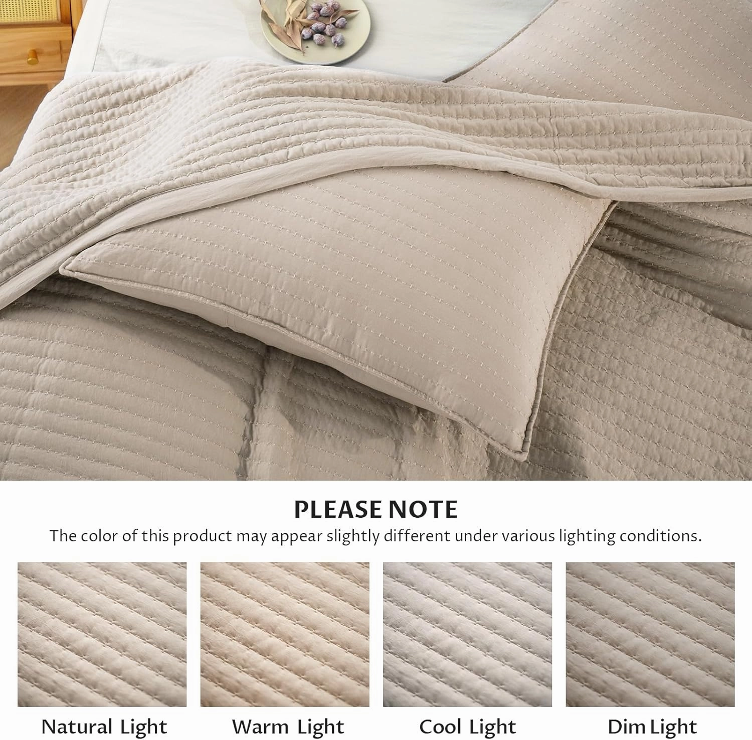 KASENTEX Quilt-Bedding-Coverlet-Blanket-Set, Machine Washable, Ultra Soft, Lightweight, Stone-Washed, Detailed Stitching - Solid Color (Camel, Oversized King   2 King Shams)