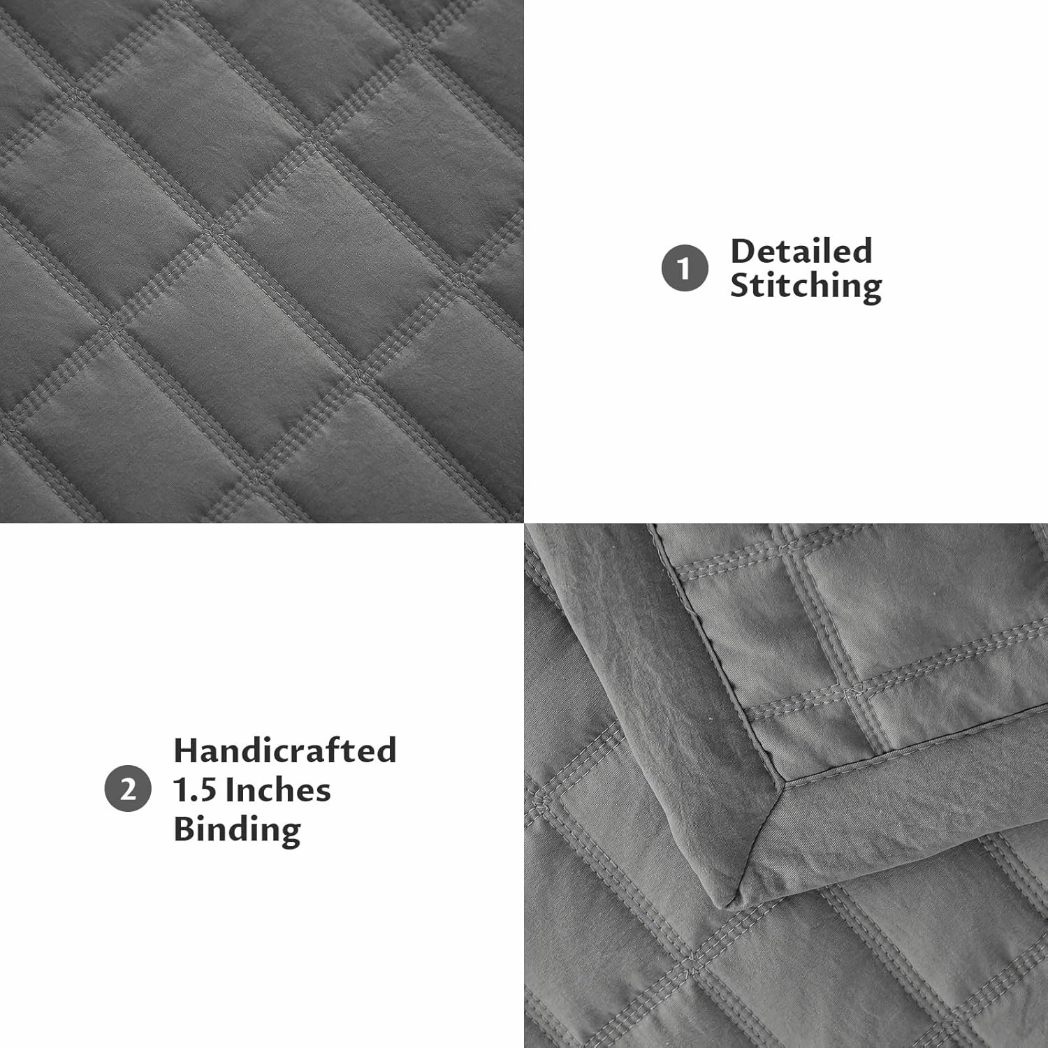 KASENTEX Quilt-Bedding-Coverlet-Blanket-Set, Machine Washable, Ultra Soft, Lightweight, Stone-Washed, Detailed Stitching - Solid Color (Dark Grey, Oversized King   2 King Shams)