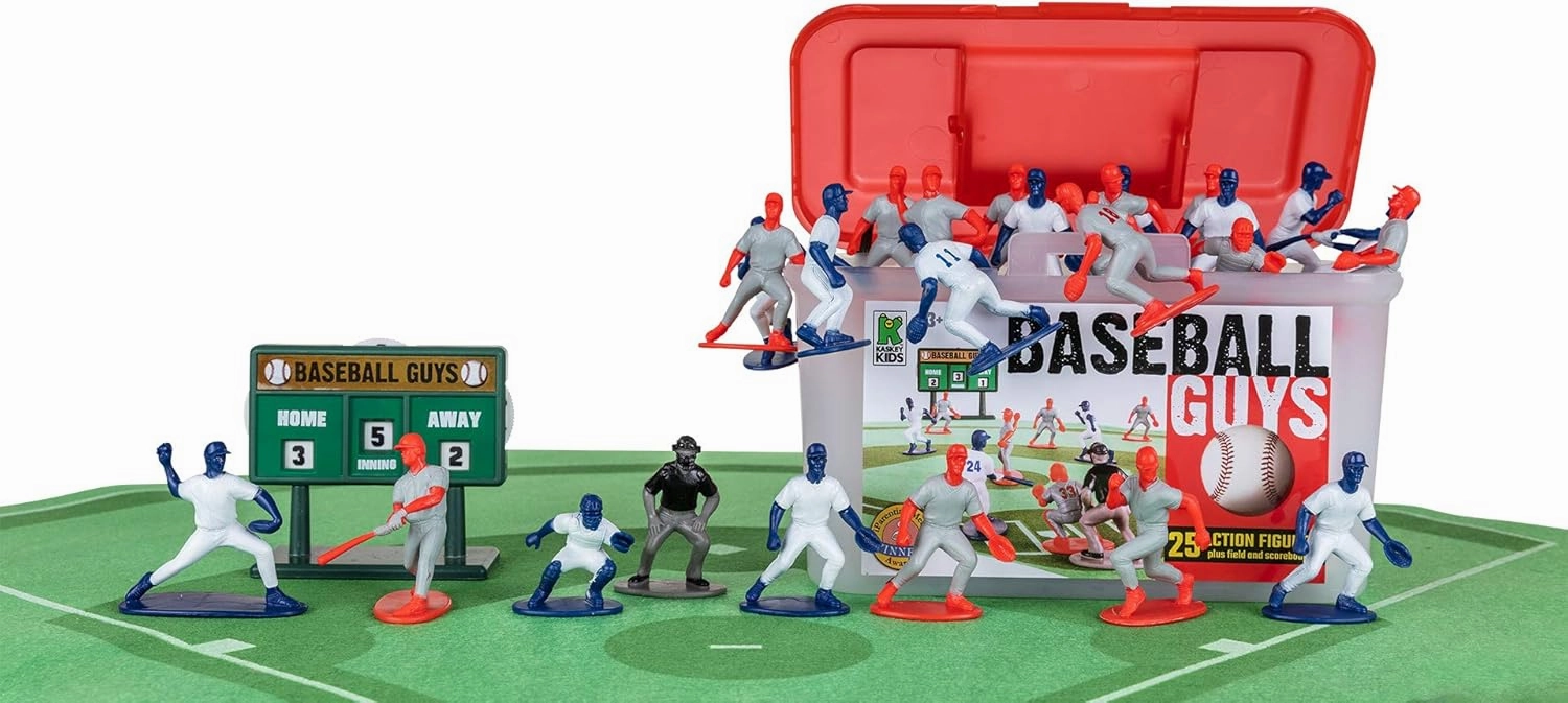 Kaskey Kids Baseball Guys - Red/Blue Inspires Kids Imaginations with Endless Hours of Creative, Open-Ended Play – Includes 2 Teams & Accessories – 29 Pieces in Every Set!