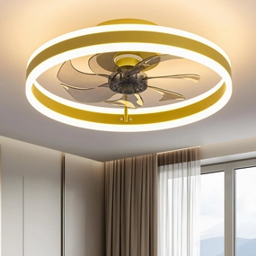 KDG 15.8" Low Profile LED Ceiling Fans with Light, Reversible Flush Mount with Remote and 6 Winds Speeds Fan Lighting, 3 Colors Dimmable for Bedroom, Living Room, Kids, Dinning Room, Kitchen (Gold)