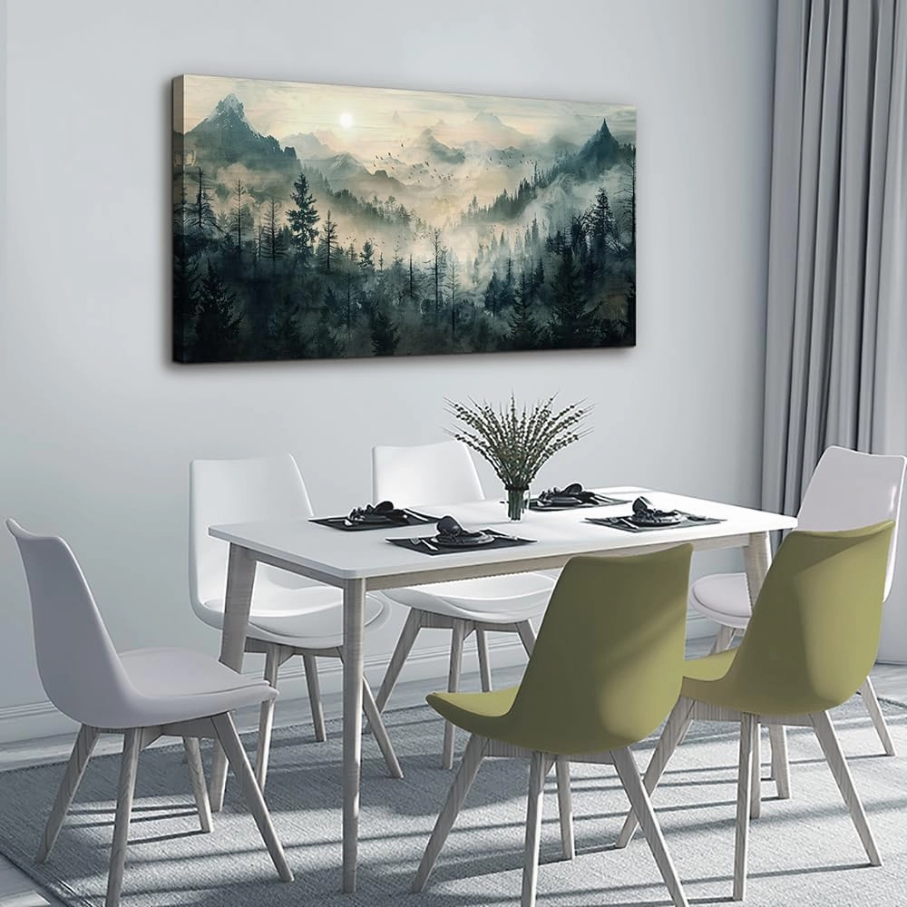 KELIYUAN Mountain View Canvas Wall Painting For Living Room Natural Landscape Painting Misty Forest Wall Decoration For Bedroom Home Decoration Modern Printed Artwork Can Be Hung Directly 20x40 In