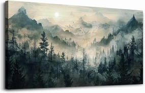 KELIYUAN Mountain View Canvas Wall Painting For Living Room Natural Landscape Painting Misty Forest Wall Decoration For Bedroom Home Decoration Modern Printed Artwork Can Be Hung Directly 20x40 In