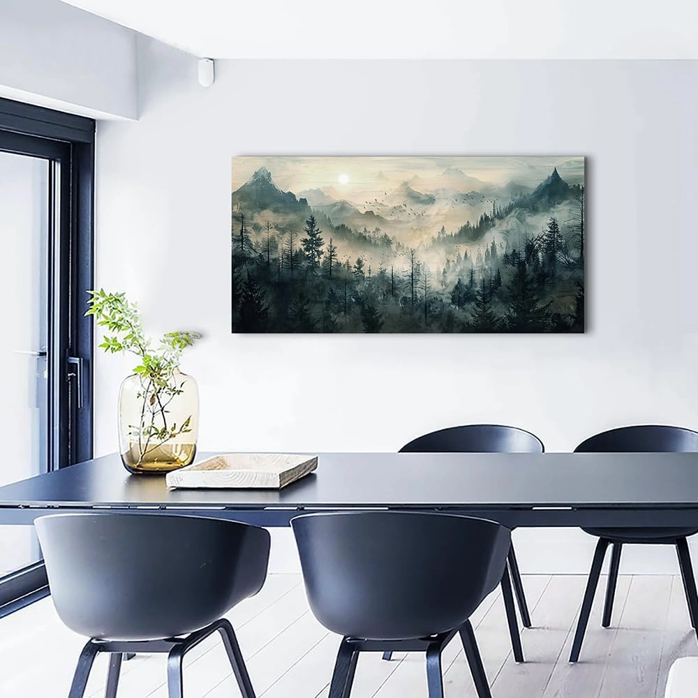 KELIYUAN Mountain View Canvas Wall Painting For Living Room Natural Landscape Painting Misty Forest Wall Decoration For Bedroom Home Decoration Modern Printed Artwork Can Be Hung Directly 20x40 In