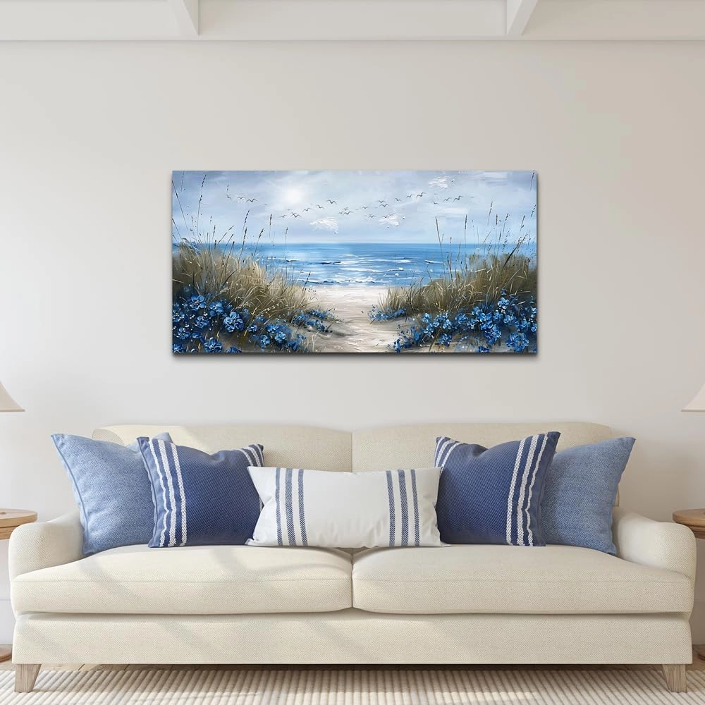 KELIYUAN Wall Art For Living Room Canvas Wall Decor For Bedroom Office Decorations Blue Ocean Wall Painting Sea Wave Pictures Artwork Modern Beach Posters Aesthetic Ready To Hang Home Decor 20"x40"