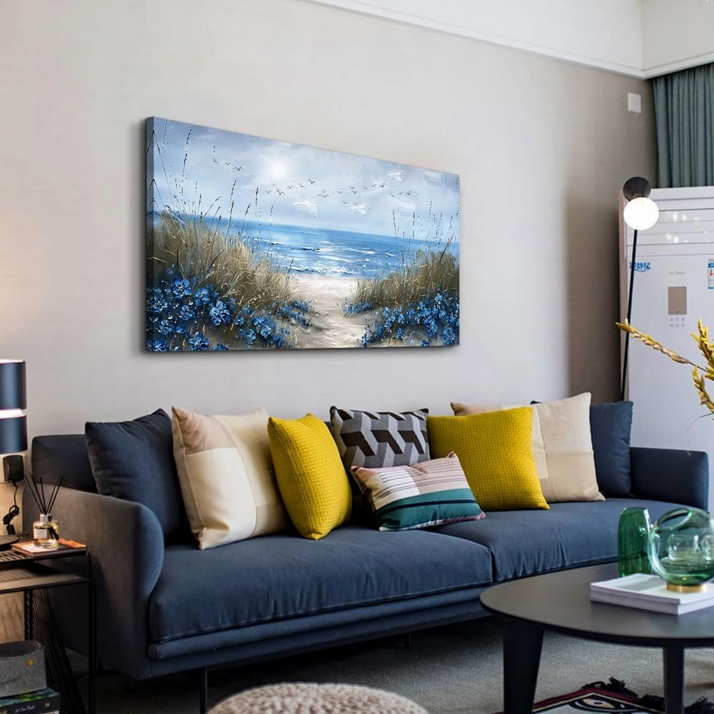 KELIYUAN Wall Art For Living Room Canvas Wall Decor For Bedroom Office Decorations Blue Ocean Wall Painting Sea Wave Pictures Artwork Modern Beach Posters Aesthetic Ready To Hang Home Decor 20"x40"