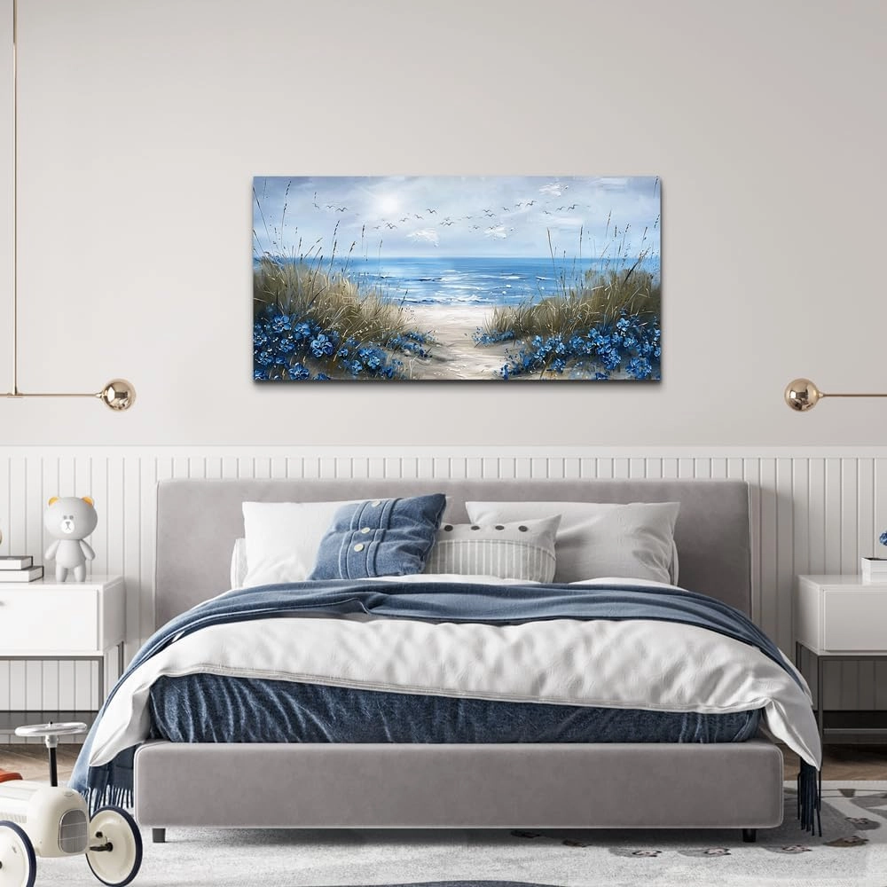 KELIYUAN Wall Art For Living Room Canvas Wall Decor For Bedroom Office Decorations Blue Ocean Wall Painting Sea Wave Pictures Artwork Modern Beach Posters Aesthetic Ready To Hang Home Decor 20"x40"
