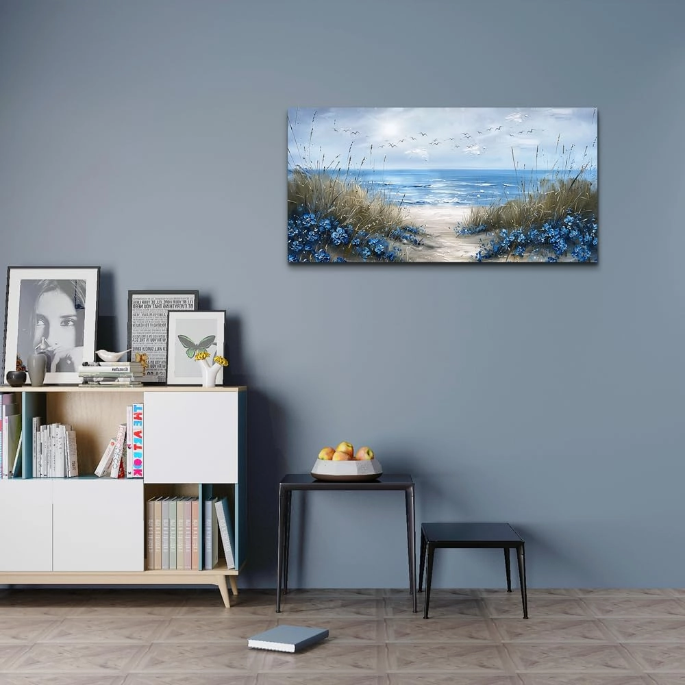 KELIYUAN Wall Art For Living Room Canvas Wall Decor For Bedroom Office Decorations Blue Ocean Wall Painting Sea Wave Pictures Artwork Modern Beach Posters Aesthetic Ready To Hang Home Decor 20"x40"