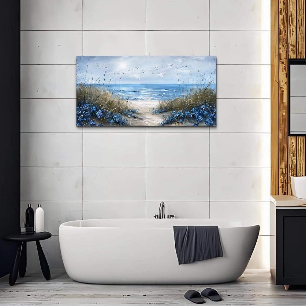KELIYUAN Wall Art For Living Room Canvas Wall Decor For Bedroom Office Decorations Blue Ocean Wall Painting Sea Wave Pictures Artwork Modern Beach Posters Aesthetic Ready To Hang Home Decor 20"x40"