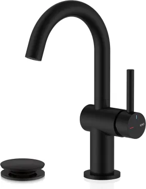 KENES Matte Black Bathroom Sink Faucet, Bathroom Faucets Single Handle Modern Prep Wet Bar Sink Faucets with Drain Assembly & Deck Plate, Farmhouse RV Camper Outdoor Utility Faucet, KE-9005B-2