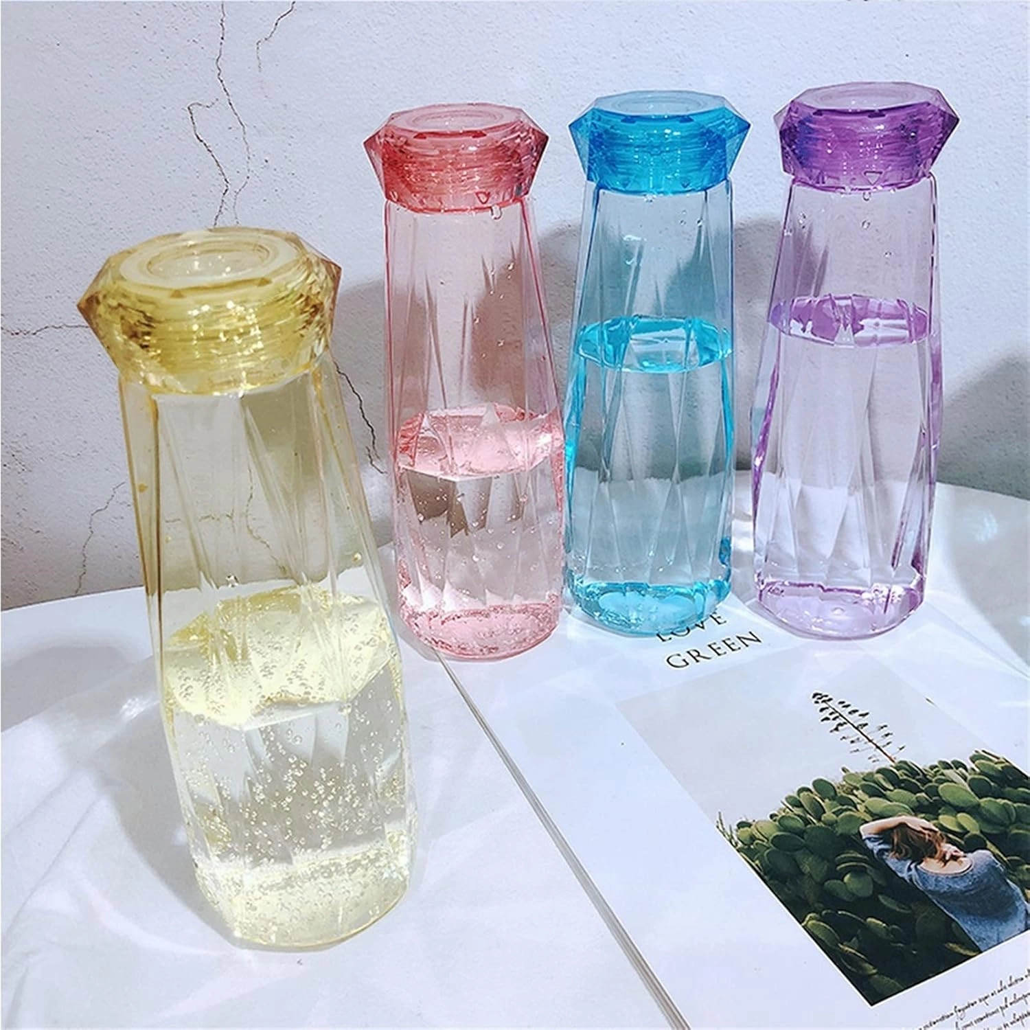 kettles Simple Portable Water Botttles,Creative Plastic Durable Sports Bottle,Clear Outdoor Cup-Leak Proof,Wide Mouth Transparent canteen(E)