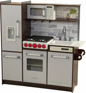 KidKraft Uptown Elite Espresso Play Kitchen with EZ Kraft Assembly™, Lights and Sounds, Working Ice Maker and Click and Turn Knobs, Gift for Ages 3 