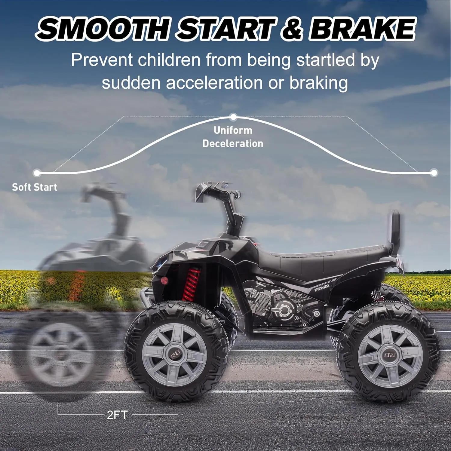 Kids ATV 4 Wheeler Ride on Eletric Motorcycle, 24V Battery Powered, KidsElectric Toy Car, with High&Low Speed, Music, Led Lights, Ride On Car for 3-8 Kids,Black