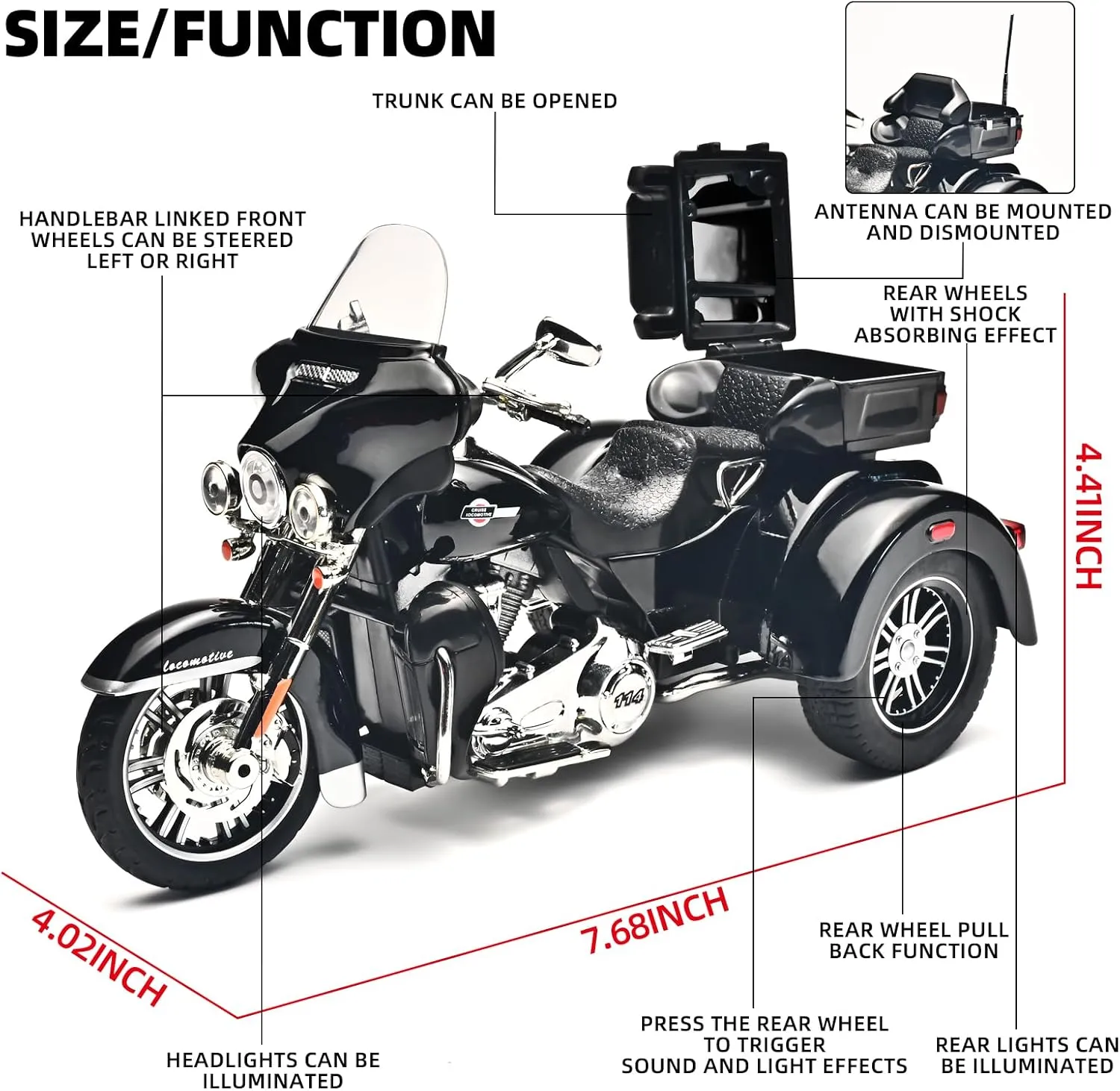 Kids Motorcycles Toy 1:9 CVO Diecast Motorcycle Model Kits for Adults,Pull Back Toddler Motorcycle with Lights and Sounds,Toy Motorcycles for Kids Ages 4-8（Black）