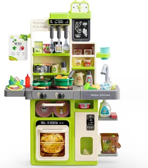 Kids Play Kitchen Set, Kitchen Toys with Realistic Sound & Light, Cooking Stove, Sink, Play Food and Kitchen Accessories, Kitchen Playset Gifts for Toddlers Girls Boys
