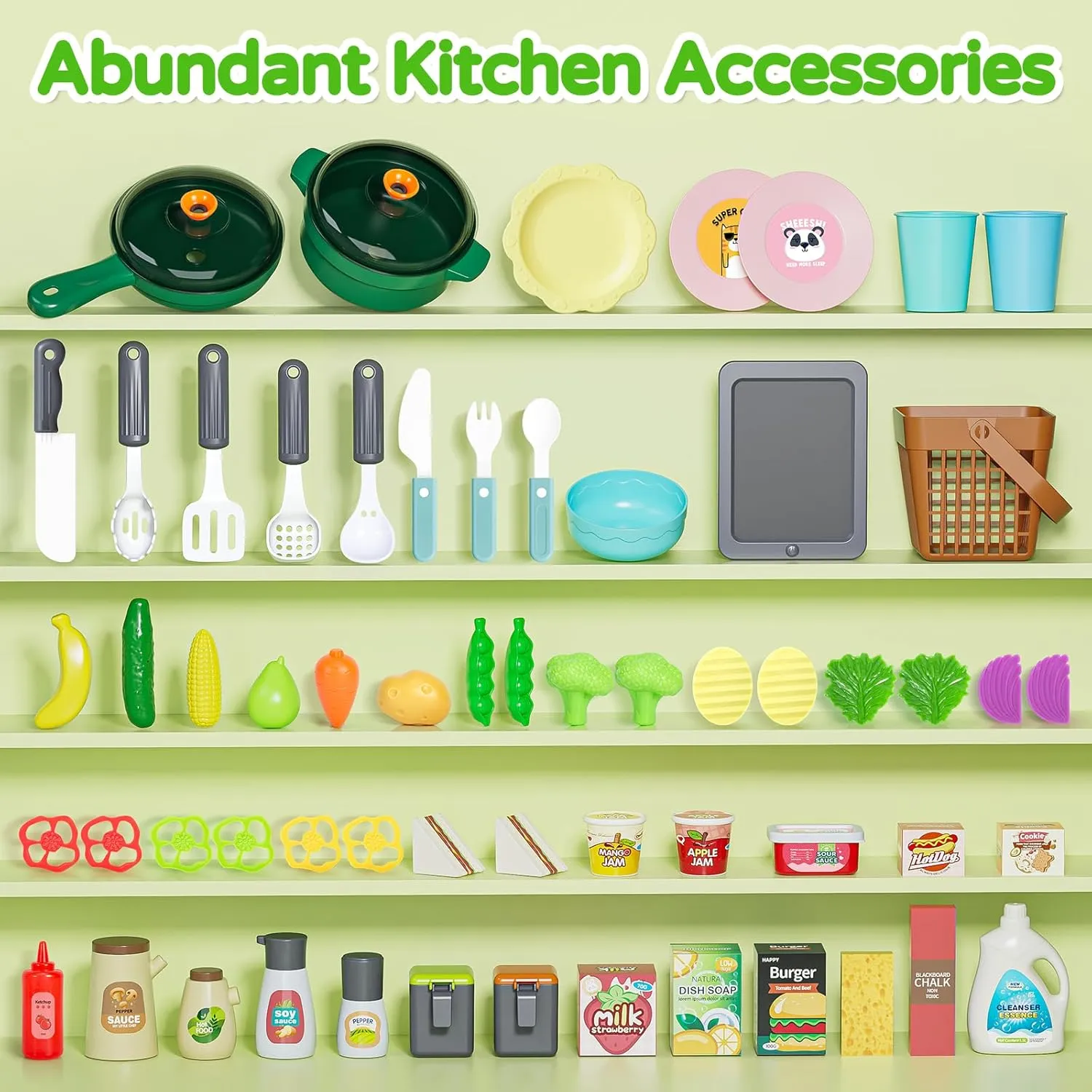 Kids Play Kitchen Set, Kitchen Toys with Realistic Sound & Light, Cooking Stove, Sink, Play Food and Kitchen Accessories, Kitchen Playset Gifts for Toddlers Girls Boys