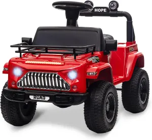 Kids Ride On 6V Electric Truck Car, Battery Powered Electric 4 Wheeler Off-Road Truck w/MP3, USB, Led Lights and Storage Area, Toddler Ride On Toys for Boys Girs, Red