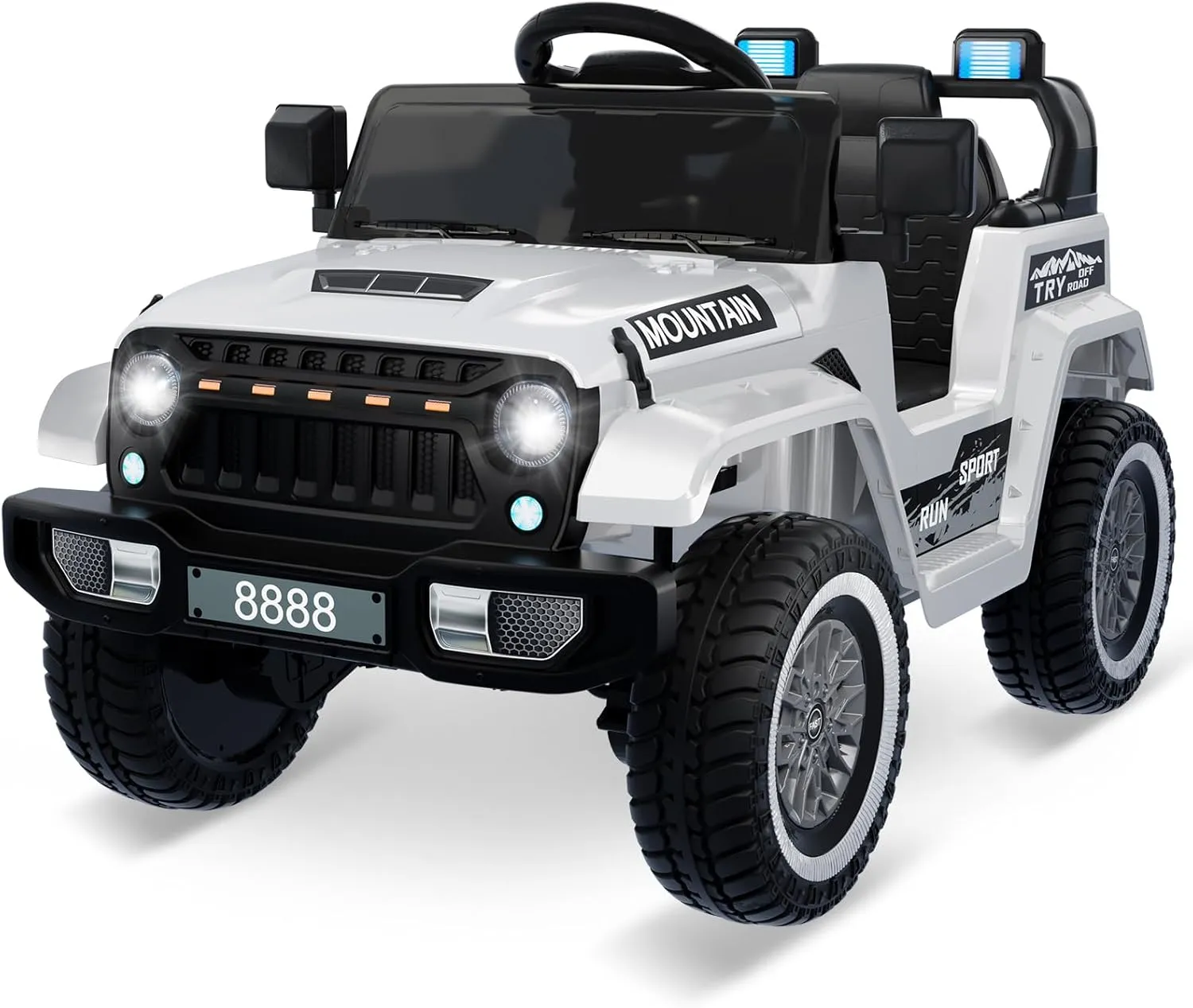 Kids Ride On Truck Car, 12V Battery Powered Electric Vehicles for Kids with Remote Control, 3 Speeds, Led Lights, Music, Ride On Toy Car for Boys Girls, White