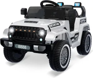 Kids Ride On Truck Car, 12V Battery Powered Electric Vehicles for Kids with Remote Control, 3 Speeds, Led Lights, Music, Ride On Toy Car for Boys Girls, White