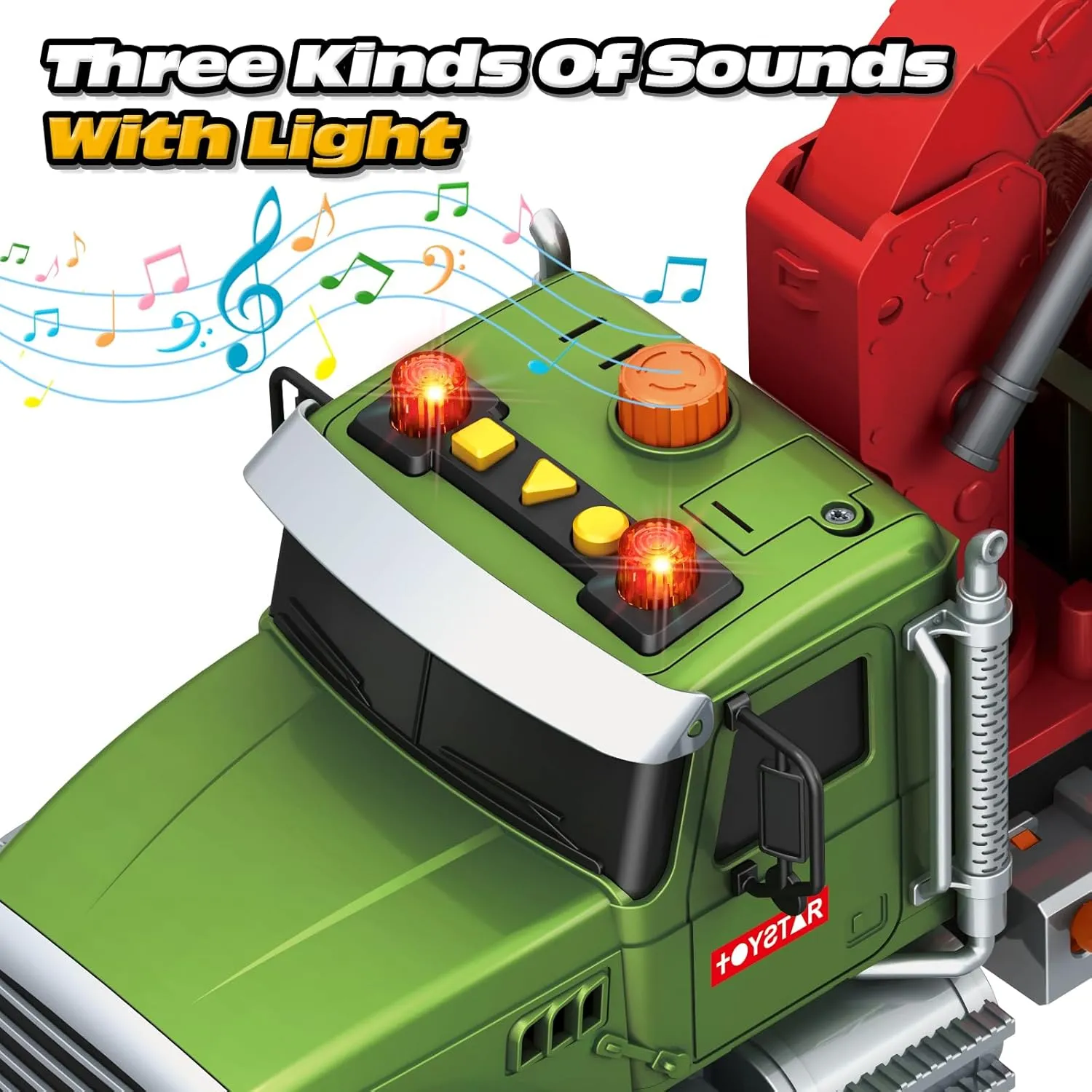 Kids Toys for 3 4 5 6 7 8 Years Old Boys, 15" Farm Logging Truck Toy with Loading Crane and 6 Trunks, Lights, Sounds, Toddler Friction Powered Truck Vehicle Toy for Boys Girls Birthday Gifts