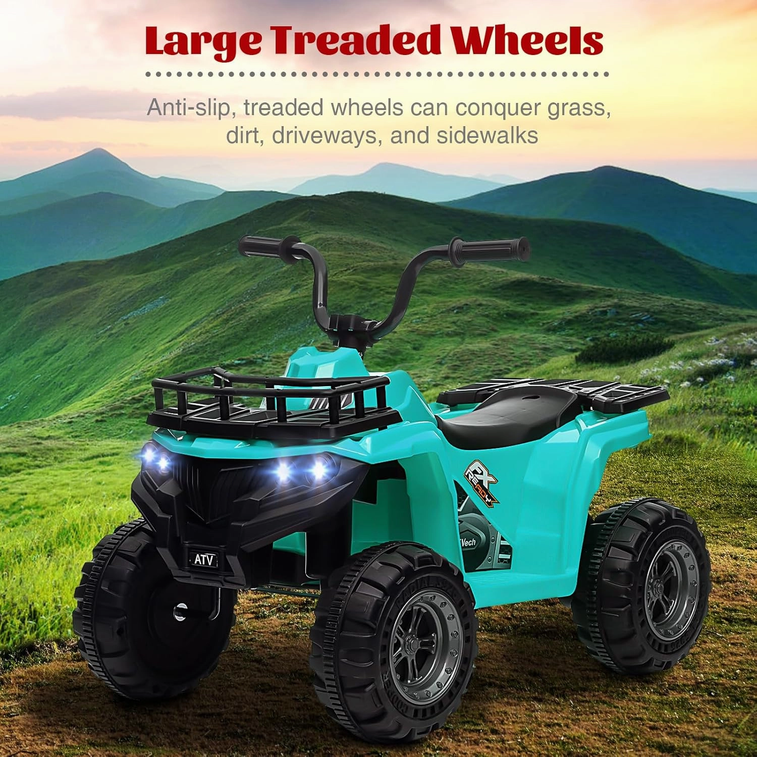 Kids 4-Wheeler Electric ATV, 12V Ride-On Quad w/ 1.8MPH Safe Speed, LED Headlights & Treaded Tires, for Ages 2-5, 66 lbs Capacity, Green