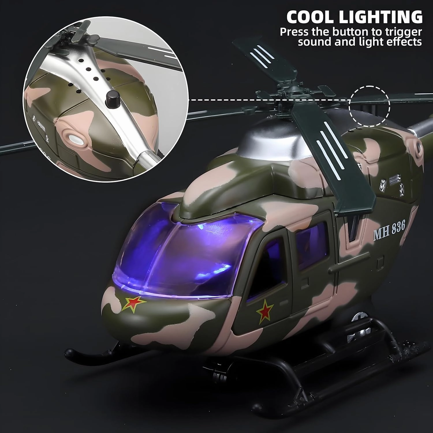 Kids Helicopter Toy Diecast Military Helicopter Model Kit,Pull Back Toy Helicopters with Lights and Sound,Toy Airplane with Rotatable Propeller,Helicopters Toys for Boys Age 4-7（ArmyGreen）