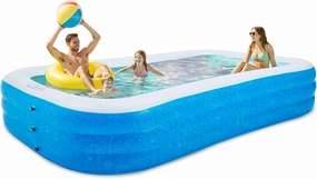 Kids Inflatable Pool, 120" x 72" x 22" Rectangular Family Swimming Pool, Durable PVC Material, Blow-up Pool for Children, Outdoor Summer Fun, Easy Setup, Ideal for Backyard, Garden, and Pool Parties