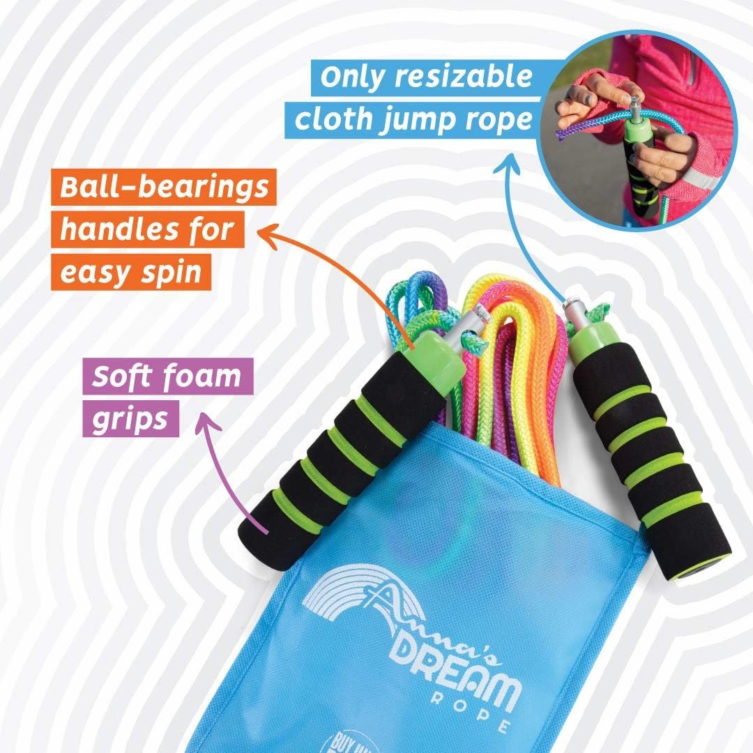 Kids Jump Rope - Anna's Rainbow Rope - Durable Child Friendly Skipping Rope - Exercise Toy for Playground with Lightweight Foam Handles and Vibrant Colors