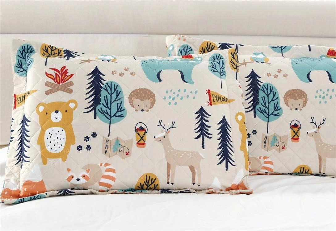 Kids Quilt Full/Queen Size Bear Bedding Set,3Pcs Forest Tree Bedspread Animals Coverlets, Lightweight Reversible Cartoon Bedspread Deer Owl Bedding Pillow Shams