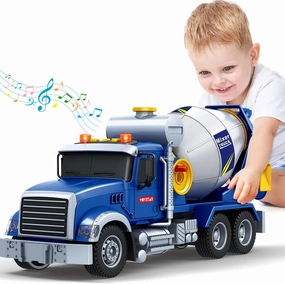 Kids Toys for 3 4 5 6 7 8 Years Old Boys, 15" Large Cement Mixer Truck Toy with Lights, Sounds, Blue Toddler Friction Powered Truck Vehicle Toy for Boys Girls Christmas Birthday Gifts