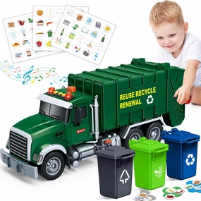 Kids Toys for 3 4 5 6 7 8 Years Old Boys, 15" Large Garbage Truck Toy, Friction Powered Garbage Recycling Truck with Lights and Sounds, 3 Trash Bins with Trash Cards, Birthday Gifts for Boys Girls