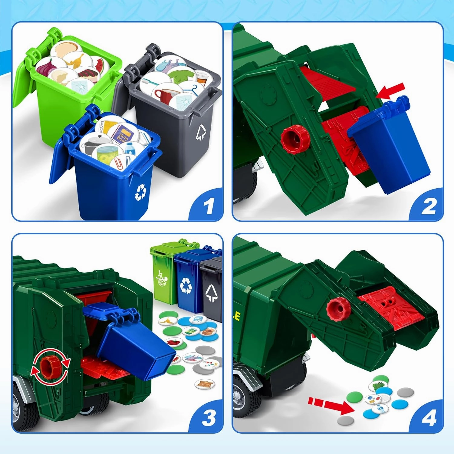 Kids Toys for 3 4 5 6 7 8 Years Old Boys, 15" Large Garbage Truck Toy, Friction Powered Garbage Recycling Truck with Lights and Sounds, 3 Trash Bins with Trash Cards, Birthday Gifts for Boys Girls