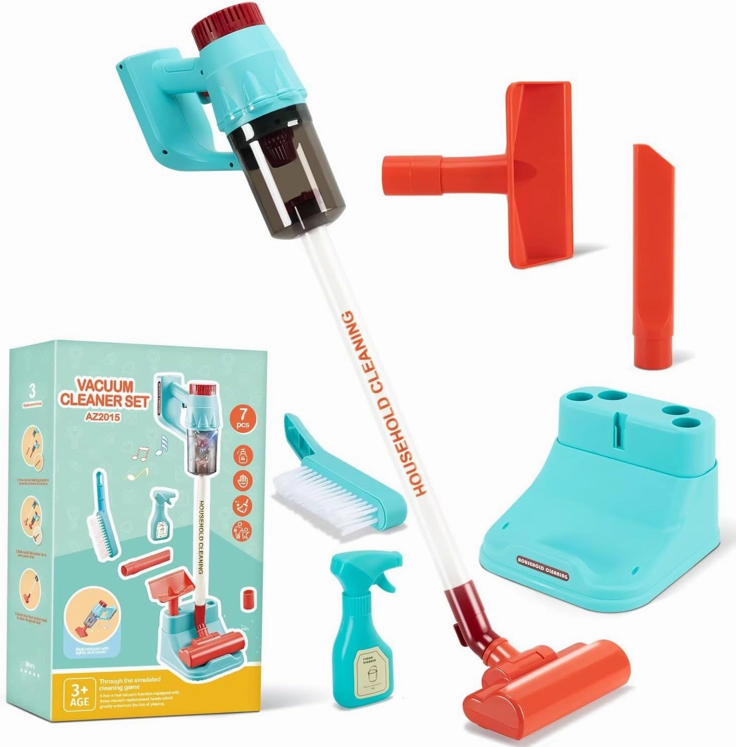 Kids Vacuum Cleaning Toy Set, Kids Vacuum That Really Works with Real Suction Light & Sounds Effects, Durable Toy Vacuum Toddler Cleaning Set as Gifts for Children Age 3 