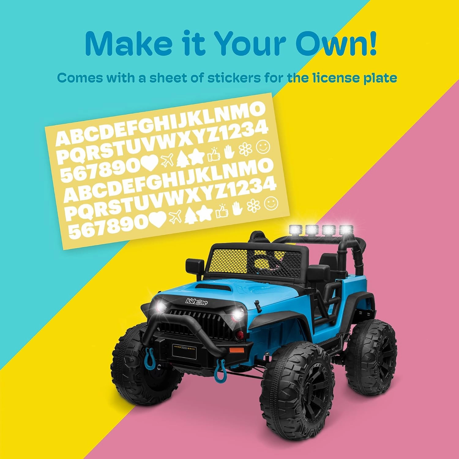 Kidzone Kids 2 Seater Ride On Large Truck 12V Battery Powered Electric Vehicle Toy Car with Parent Remote Control, Double Doors, Safety Belt, LED Lights, MP3 Music, DIY License Plate - Light Blue