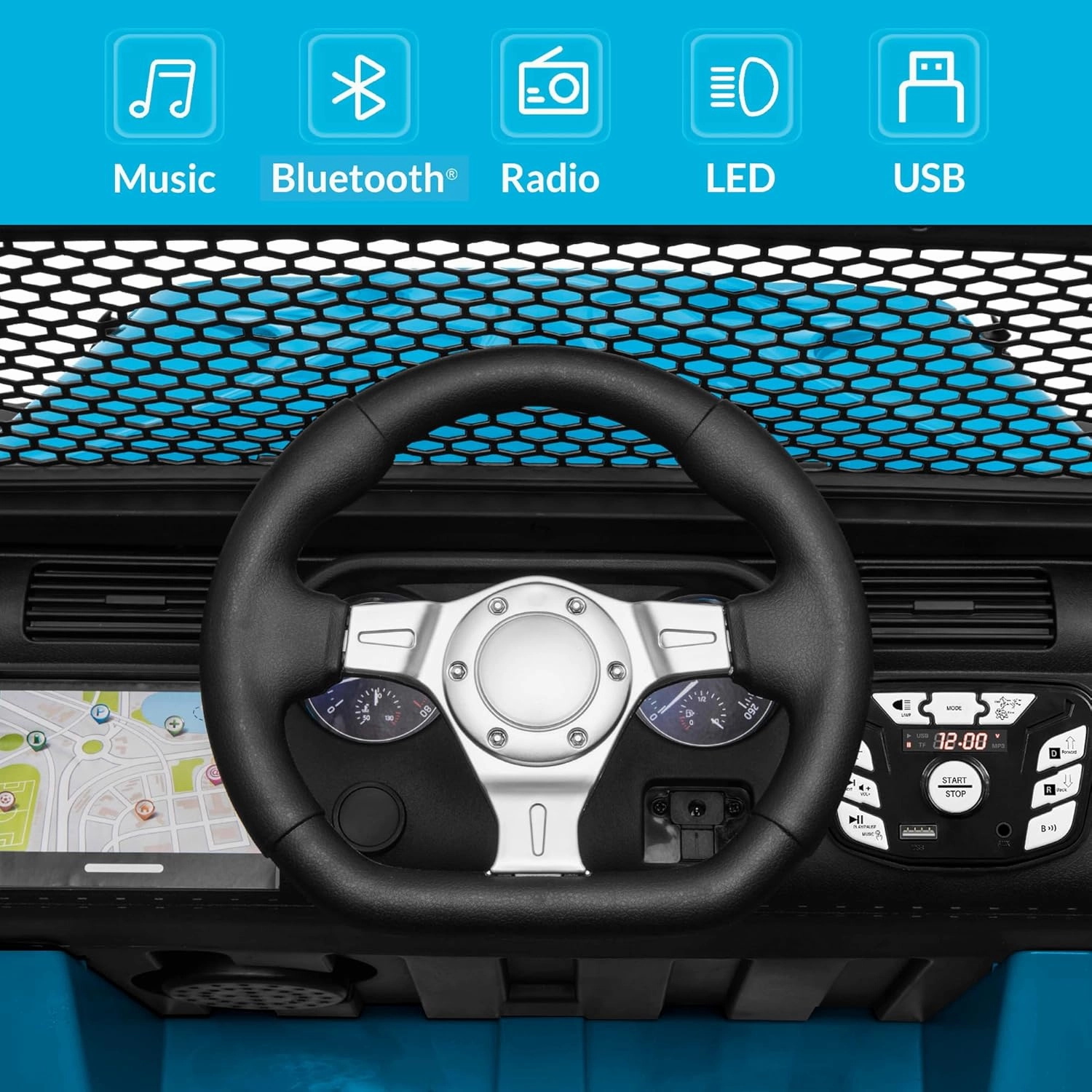 Kidzone Kids 2 Seater Ride On Large Truck 12V Battery Powered Electric Vehicle Toy Car with Parent Remote Control, Double Doors, Safety Belt, LED Lights, MP3 Music, DIY License Plate - Light Blue