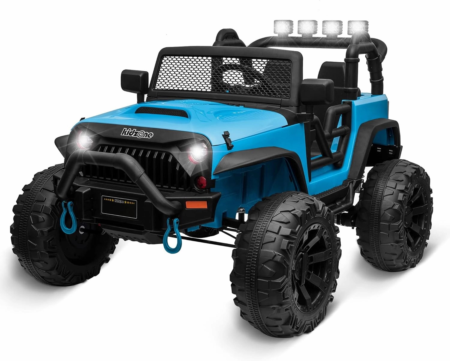 Kidzone Kids 2 Seater Ride On Large Truck 12V Battery Powered Electric Vehicle Toy Car with Parent Remote Control, Double Doors, Safety Belt, LED Lights, MP3 Music, DIY License Plate - Light Blue