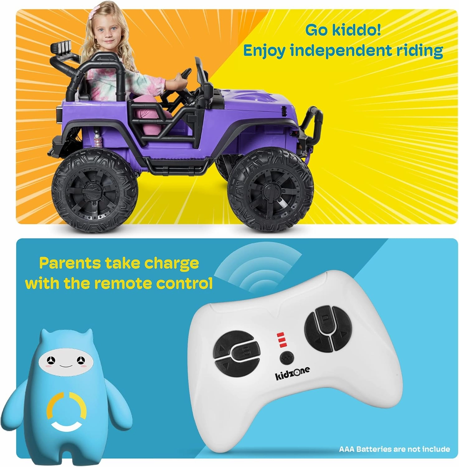 Kidzone Kids 2 Seater Ride On Large Truck 12V Battery Powered Electric Vehicle Toy Car with Parent Remote Control, Double Doors, Safety Belt, LED Lights, MP3 Music, DIY License Plate - Light Blue