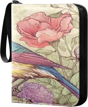 Kigai Trading Card Binder with 50 Sleeves, 400 Pockets PU Zipper Card Collection Binder 4-Pocket Portable Card Folder for Sports Cards, Game Cards (Birds Painting Design)