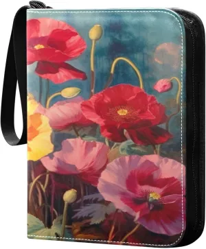 Kigai Trading Card Binder with 50 Sleeves, 400 Pockets PU Zipper Card Collection Binder 4-Pocket Portable Card Folder for Sports Cards, Game Cards (Colorful Flowers Blossom)