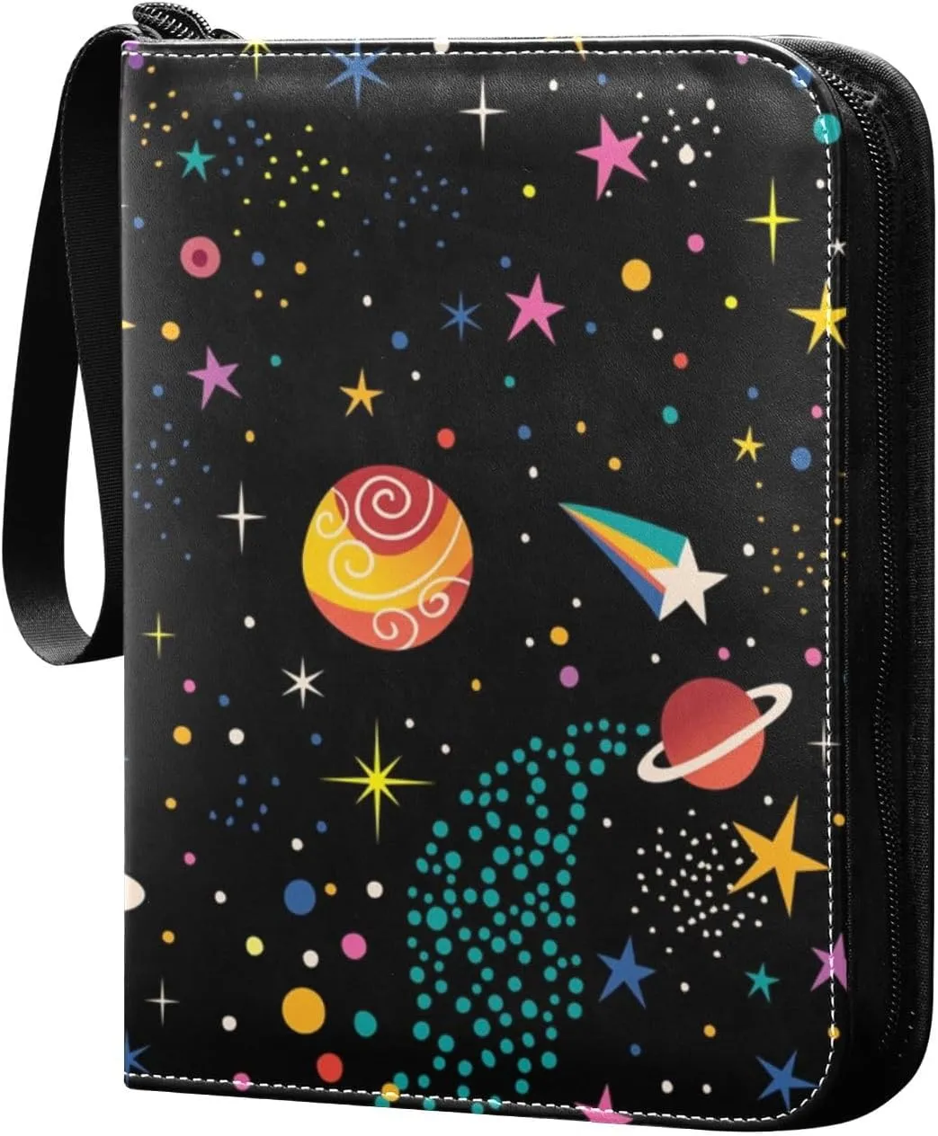 Kigai Trading Card Binder with 50 Sleeves, 400 Pockets PU Zipper Card Collection Binder 4-Pocket Portable Card Folder for Sports Cards, Game Cards (Colorful Space Planets)