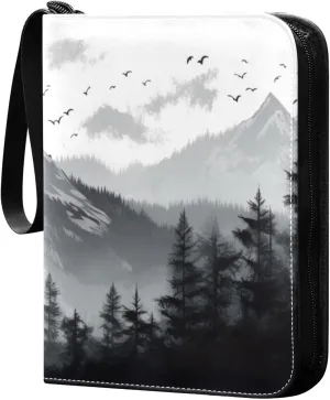 Kigai Trading Card Binder with 50 Sleeves, 400 Pockets PU Zipper Card Collection Binder 4-Pocket Portable Card Folder for Sports Cards, Game Cards (Mountain Painting)